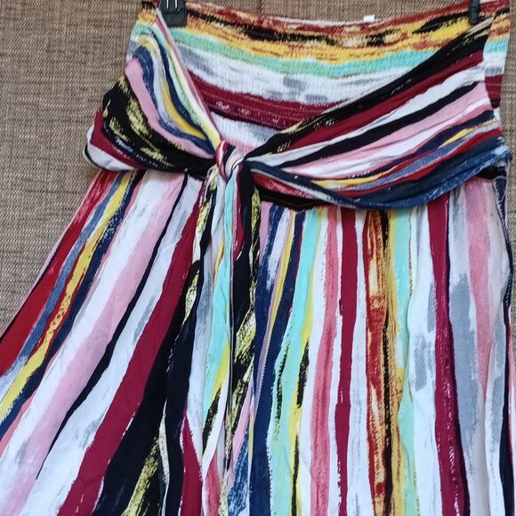 Multicolor Striped Women's Wide Leg  Pants Smoked Waist - Picture 4 of 5